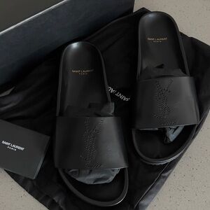Saint Laurent  Black Leather Slides